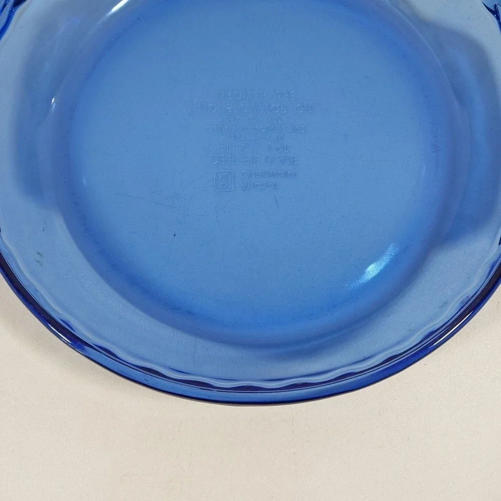 Vintage Anchor Ovenware Cobalt Blue Pie Plate With Scalloped Edge 9